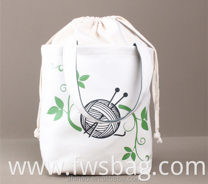 Custom High Quality Eco Friendly Drawstring Bag Closure Cotton Canvas Light Knitting Tote Yarn Organizer Storage Bags